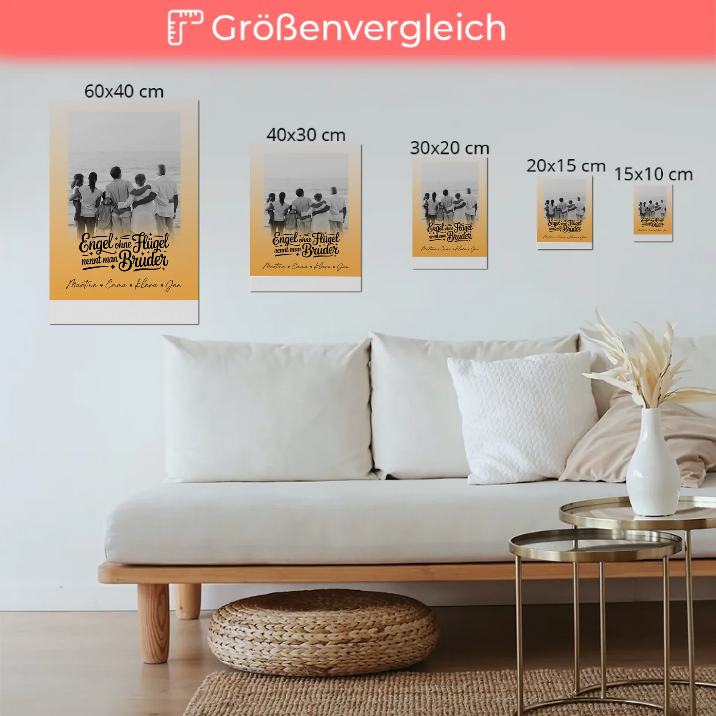 Magnetisches Fotoboard mit 1 Foto Bruder ist ein Engel Schwarz-Weiß Personalisiertes Geschenk