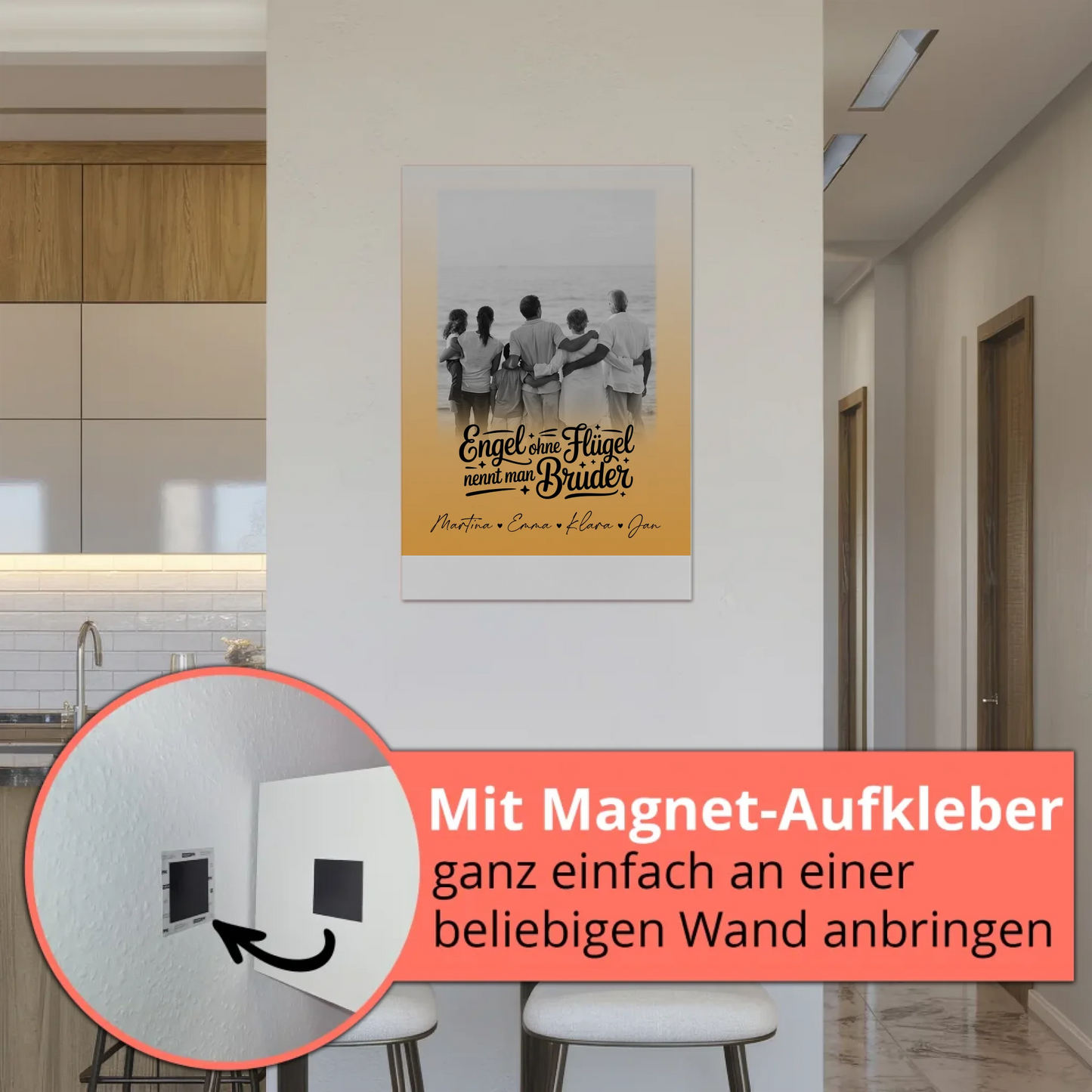 Magnetisches Fotoboard mit 1 Foto Bruder ist ein Engel Schwarz-Weiß Personalisiertes Geschenk