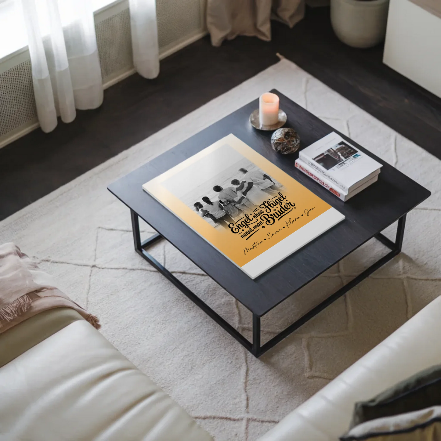 Magnetisches Fotoboard mit 1 Foto Bruder ist ein Engel Schwarz-Weiß Personalisiertes Geschenk