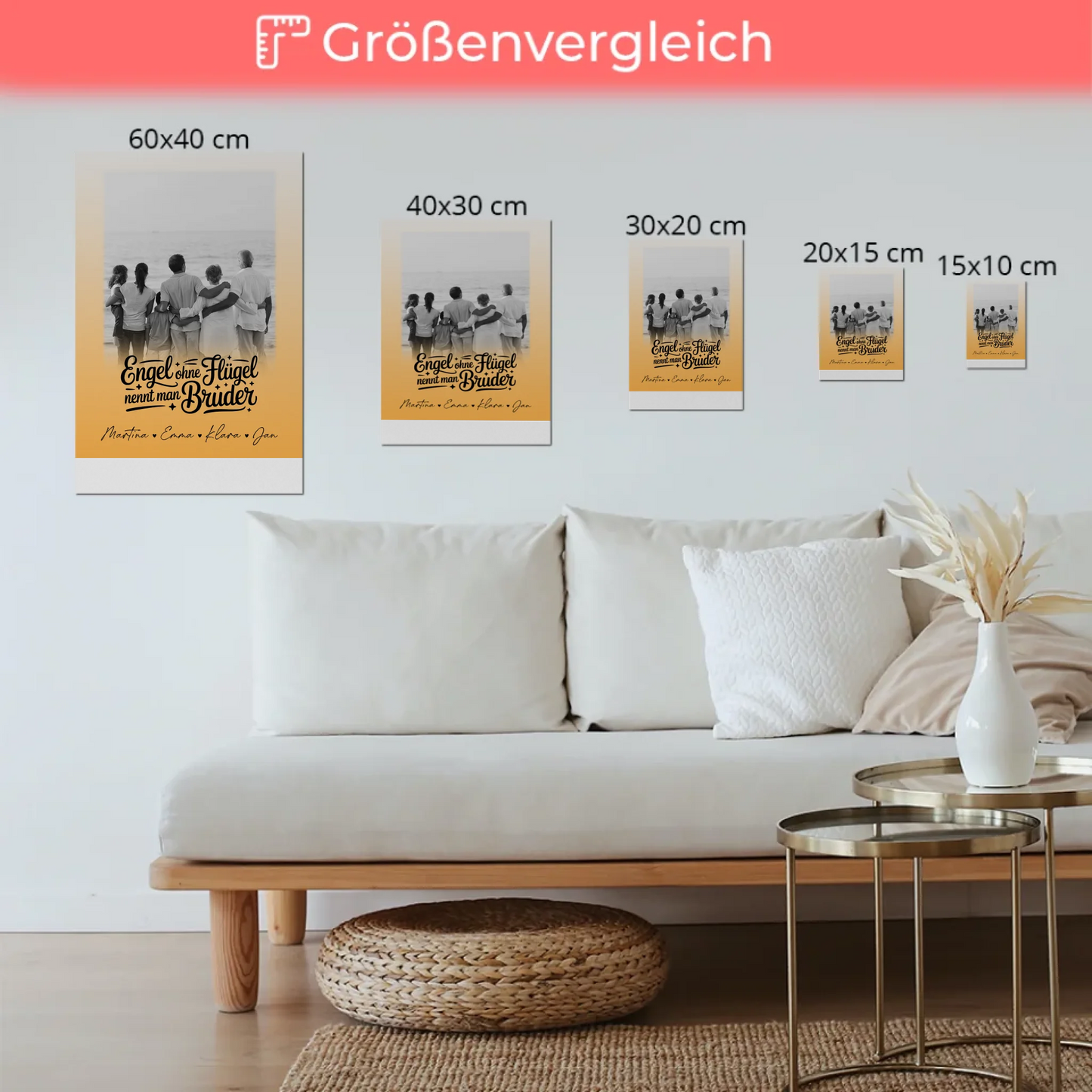 Magnetisches Fotoboard mit 1 Foto Bruder ist ein Engel Schwarz-Weiß Personalisiertes Geschenk