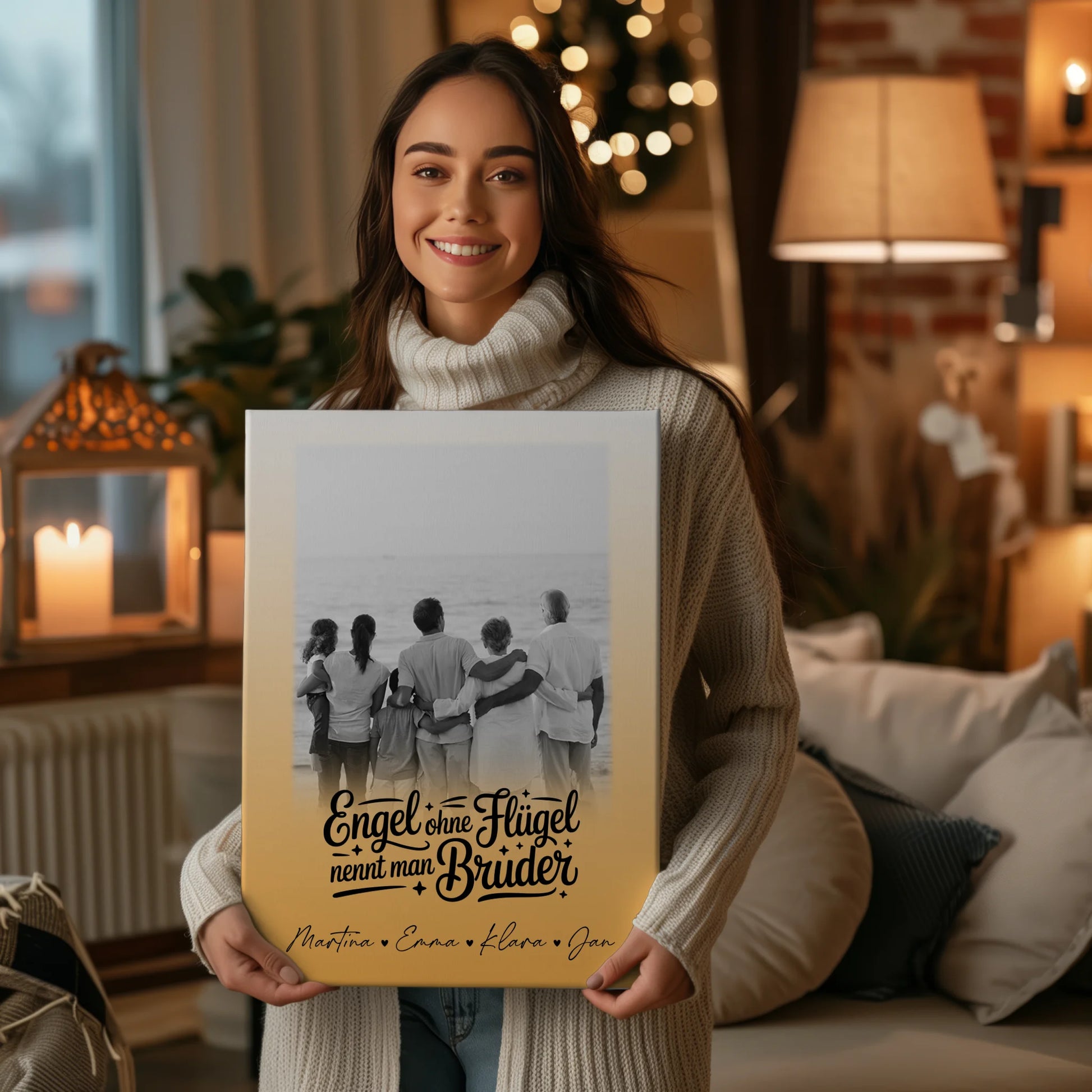 Leinwand Personalisiert mit 1 Foto Bruder ist ein Engel Schwarz-Weiß 2