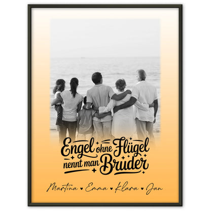 Bruder Poster Personalisiert mit 1 Foto Bruder ist ein Engel Schwarz-Weiß