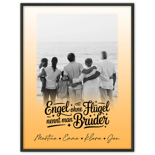 Bruder Poster Personalisiert mit 1 Foto Bruder ist ein Engel Schwarz-Weiß