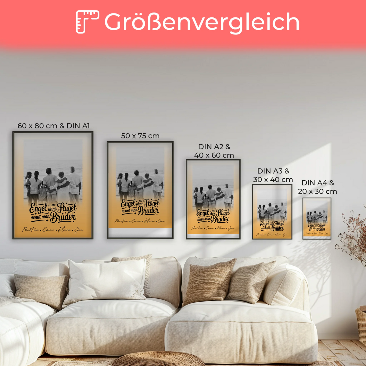 Bruder Poster Personalisiert mit 1 Foto Bruder ist ein Engel Schwarz-Weiß