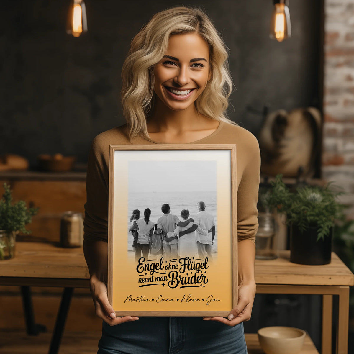 Bruder Poster Personalisiert mit 1 Foto Bruder ist ein Engel Schwarz-Weiß