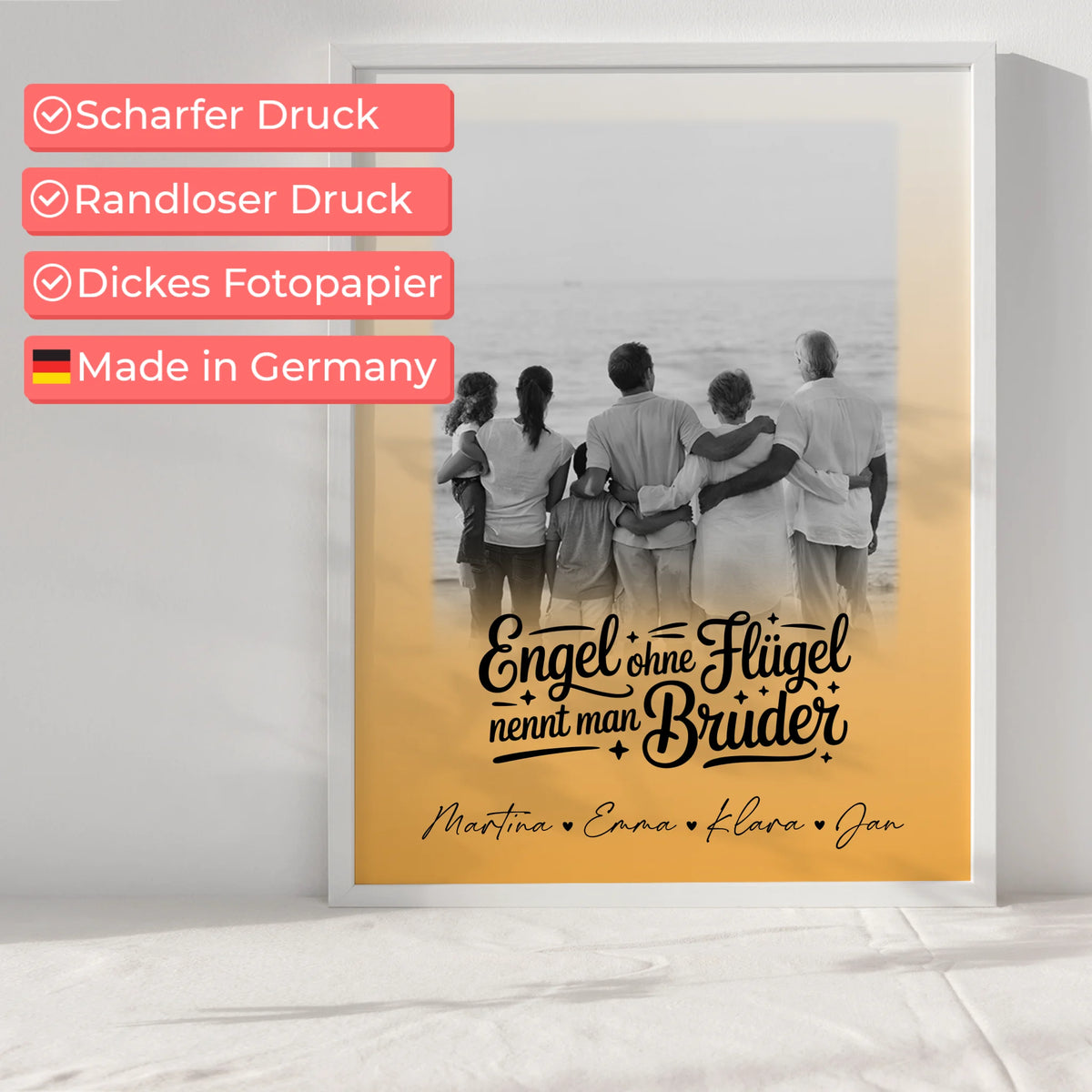 Bruder Poster Personalisiert mit 1 Foto Bruder ist ein Engel Schwarz-Weiß
