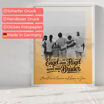 Bruder Poster Personalisiert mit 1 Foto Bruder ist ein Engel Schwarz-Weiß