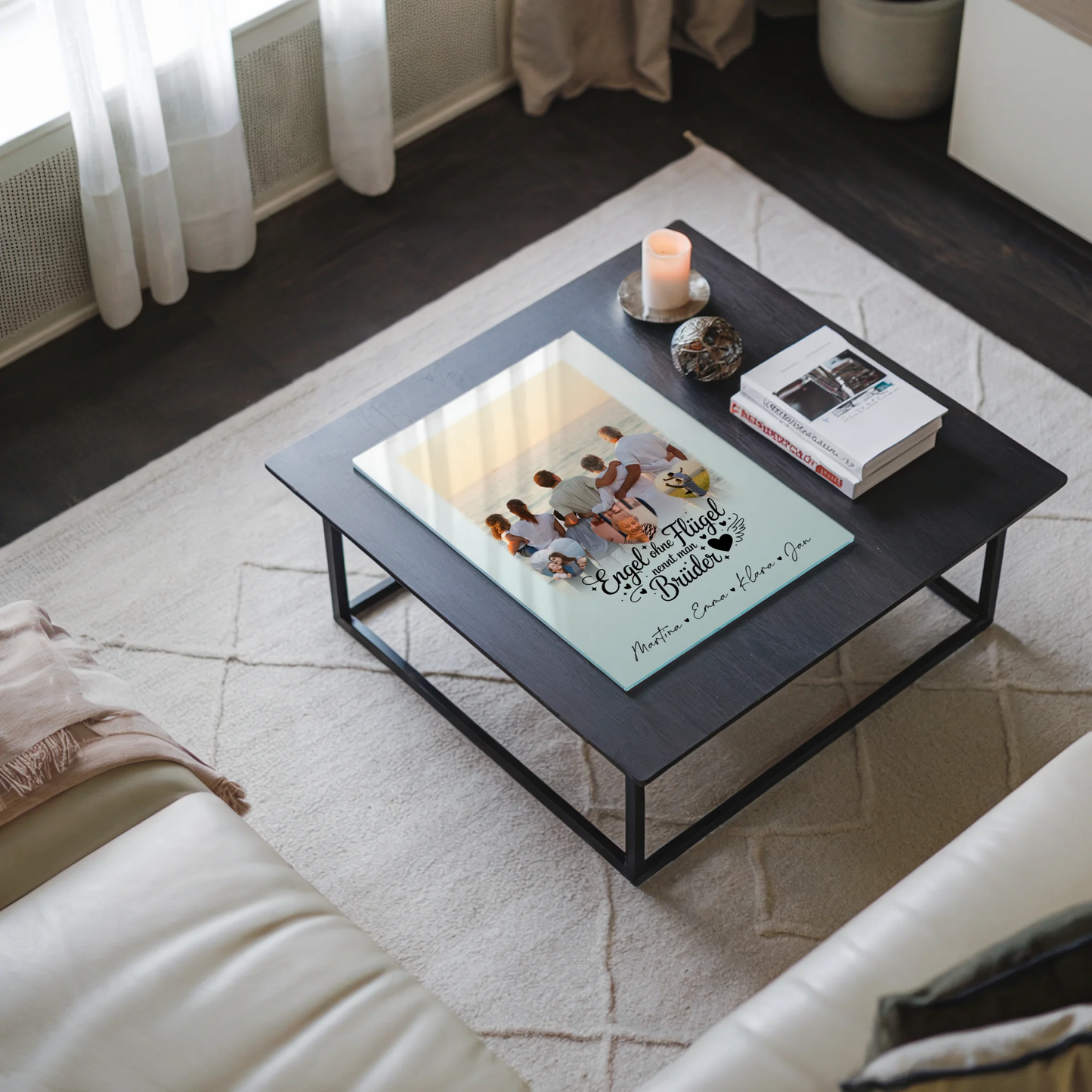 Acrylglas Mit Foto mit 1 Foto und 3 Kleine Herz Fotos Bruder ist ein Engel personalisiertes Geschenk