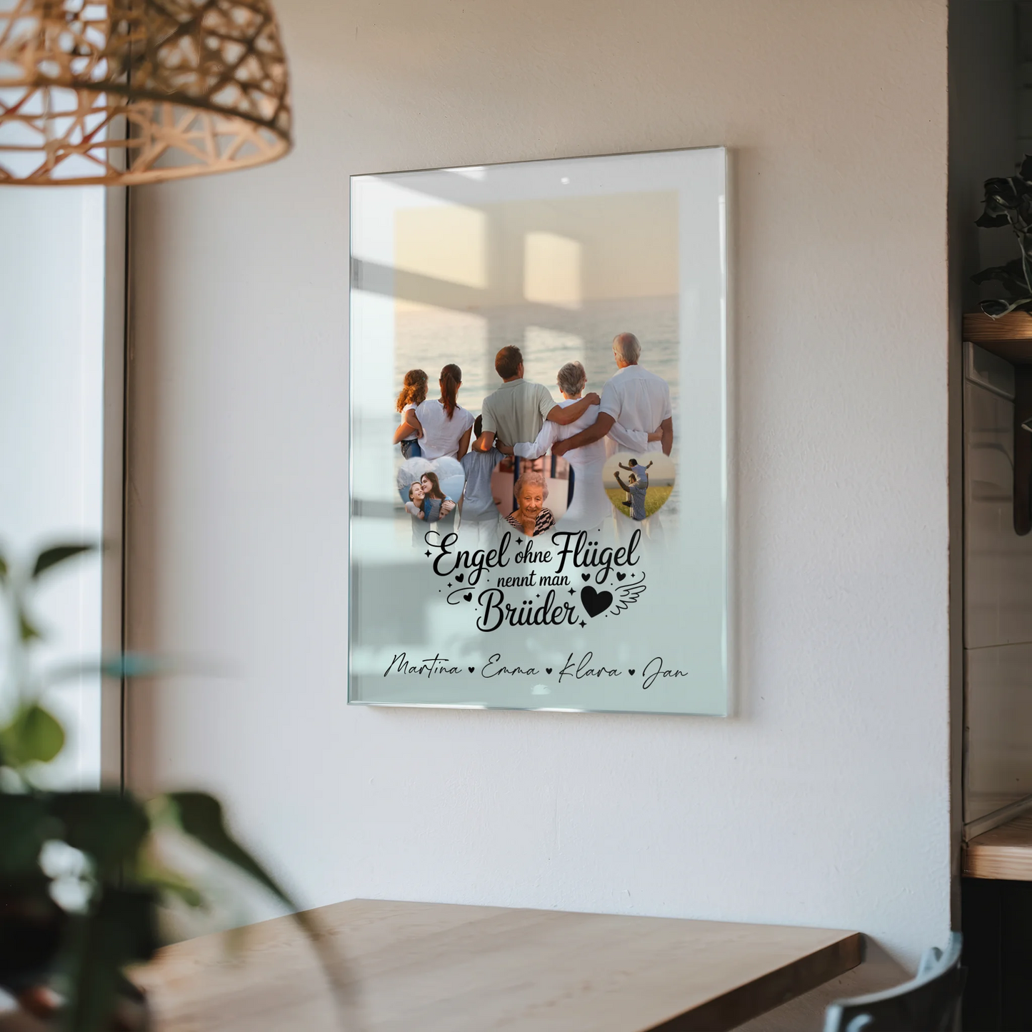 Acrylglas Mit Foto mit 1 Foto und 3 Kleine Herz Fotos Bruder ist ein Engel personalisiertes Geschenk