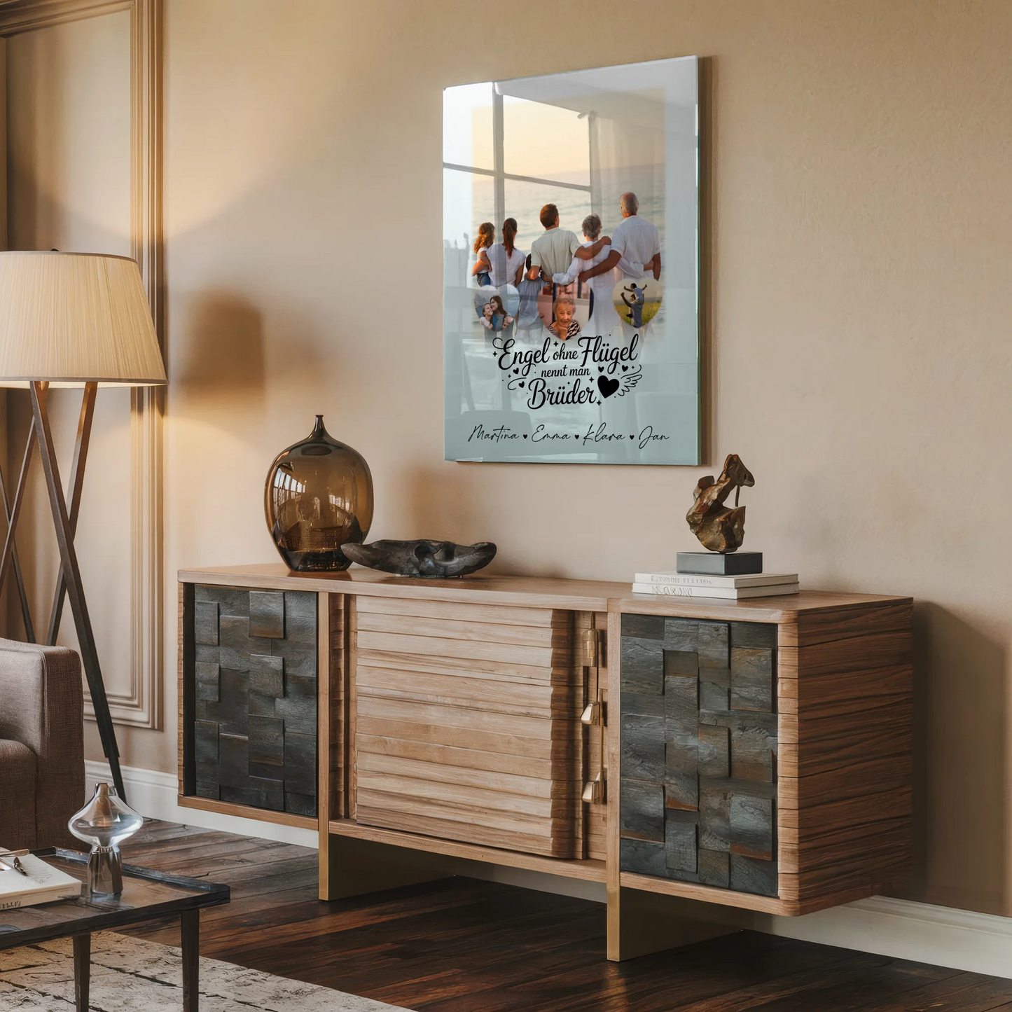 Acrylglas Mit Foto mit 1 Foto und 3 Kleine Herz Fotos Bruder ist ein Engel personalisiertes Geschenk