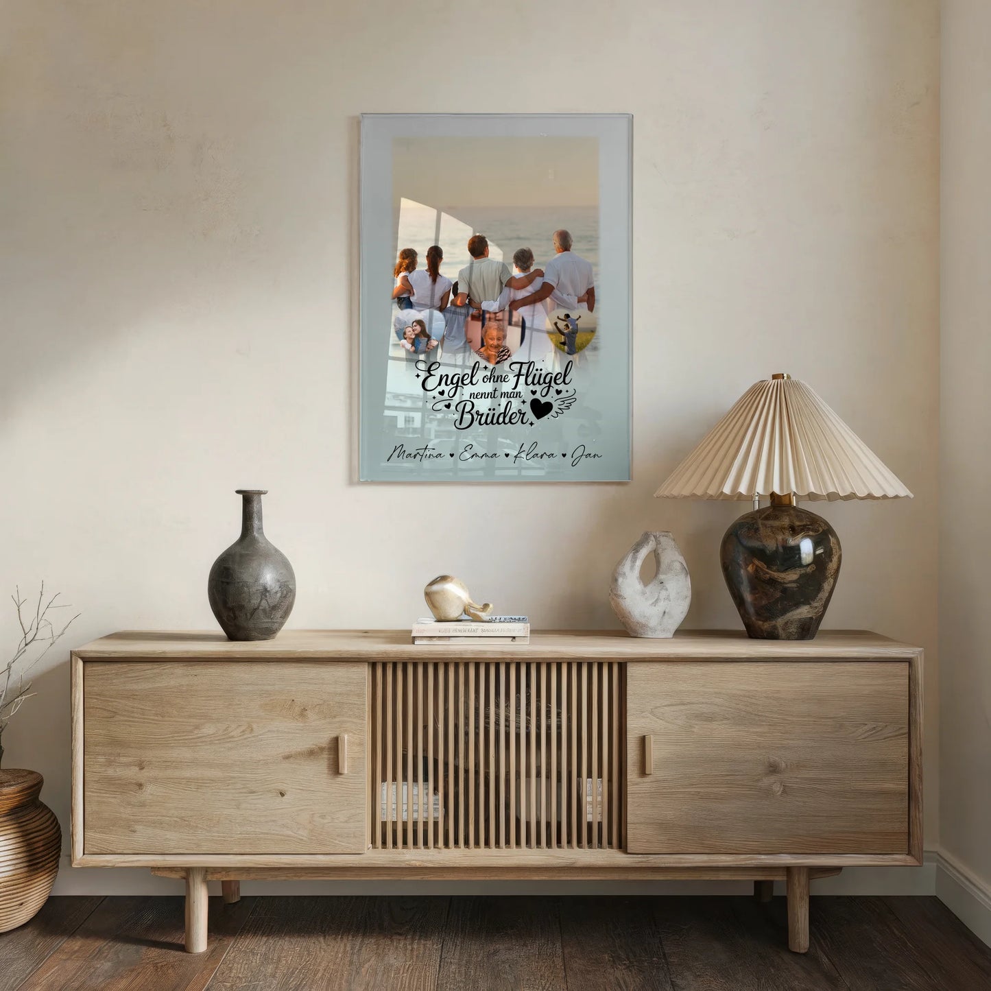 Acrylglas Mit Foto mit 1 Foto und 3 Kleine Herz Fotos Bruder ist ein Engel personalisiertes Geschenk