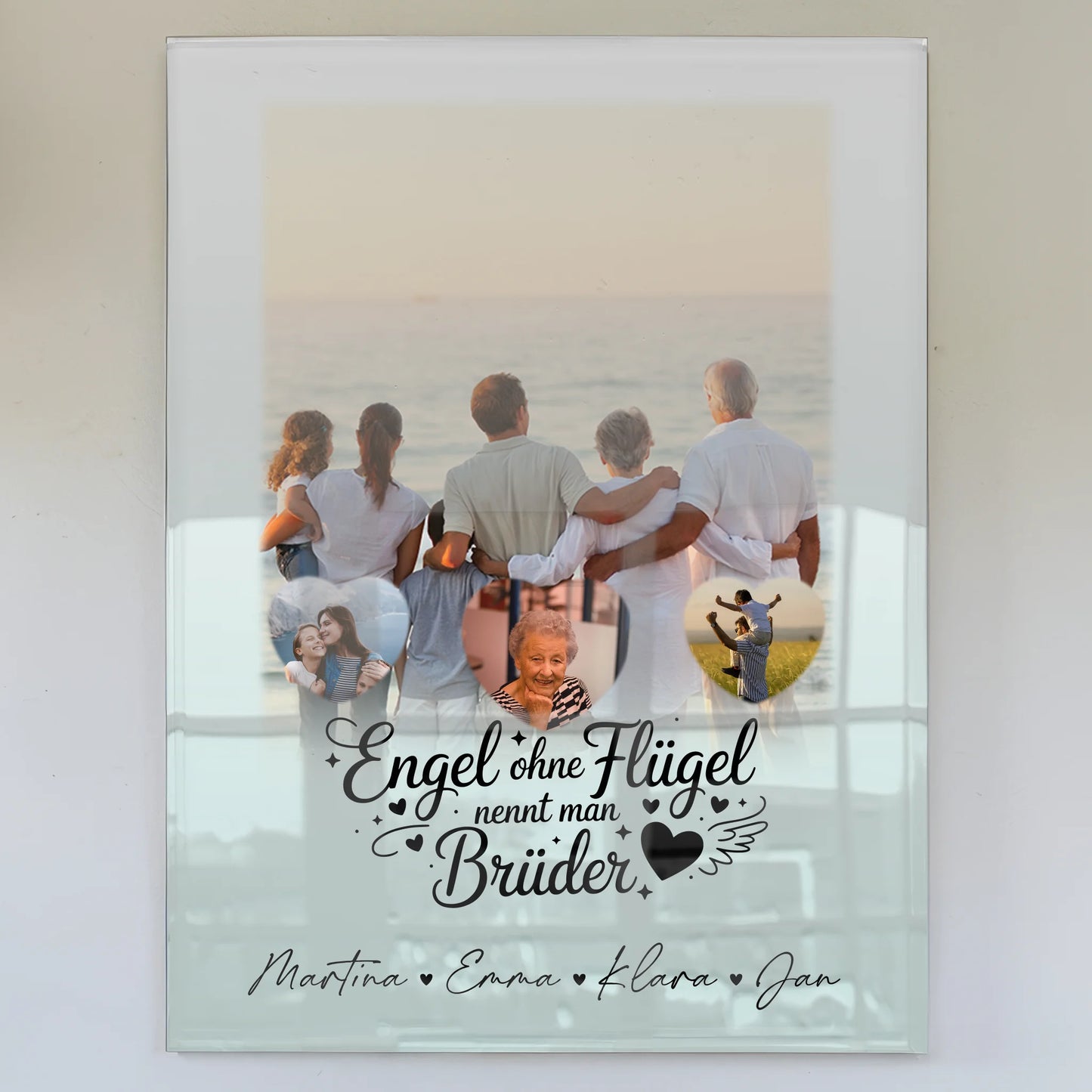 Acrylglas Mit Foto mit 1 Foto und 3 Kleine Herz Fotos Bruder ist ein Engel personalisiertes Geschenk