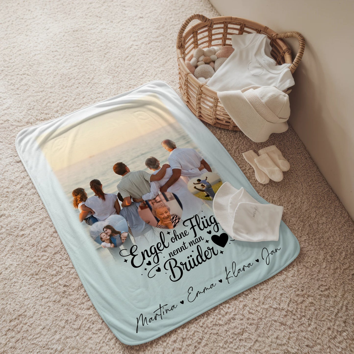 Personalisierte Decke Mit Namen 1 Foto und 3 Kleine Herz Fotos Bruder ist ein Engel 2