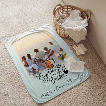 Personalisierte Decke Mit Namen 1 Foto und 3 Kleine Herz Fotos Bruder ist ein Engel 2