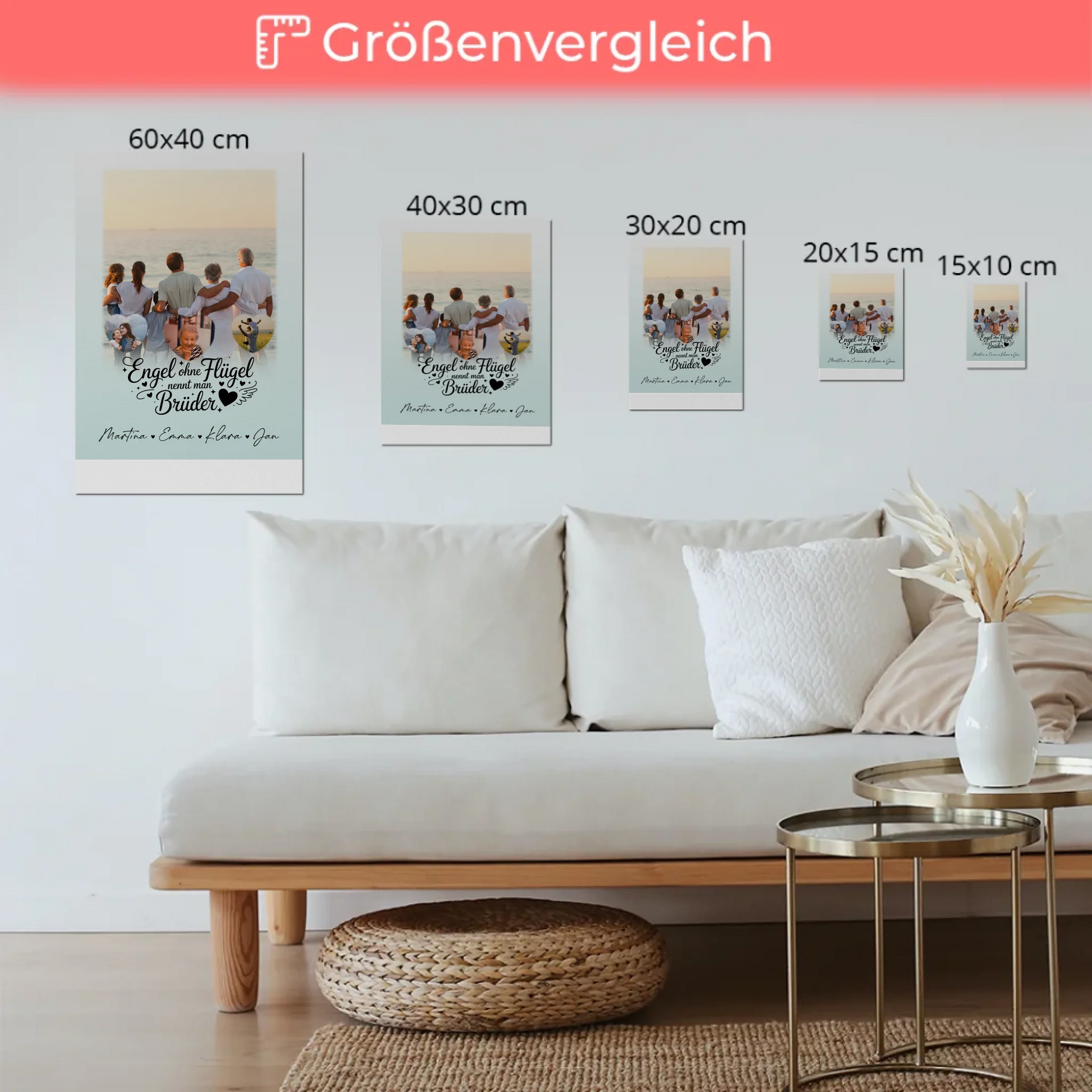 Personalisierte Fotoboard Magnet Wandbild mit 1 Foto und 3 Herzfotos Bruder ist ein Engel 6