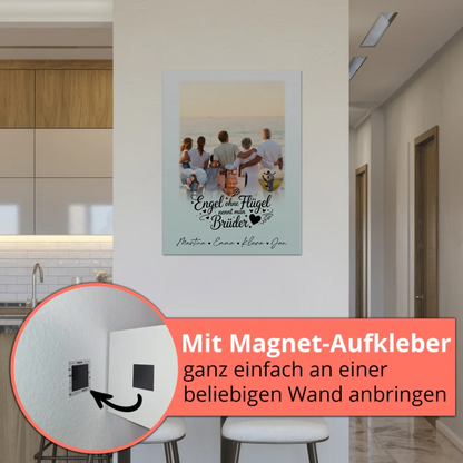 Personalisierte Fotoboard Magnet Wandbild mit 1 Foto und 3 Herzfotos Bruder ist ein Engel