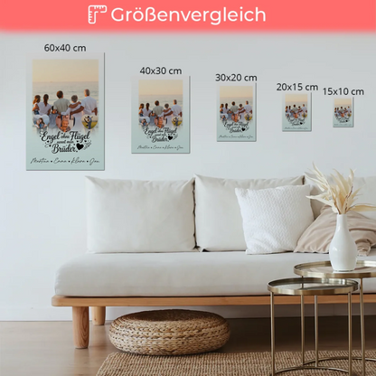 Personalisierte Fotoboard Magnet Wandbild mit 1 Foto und 3 Herzfotos Bruder ist ein Engel