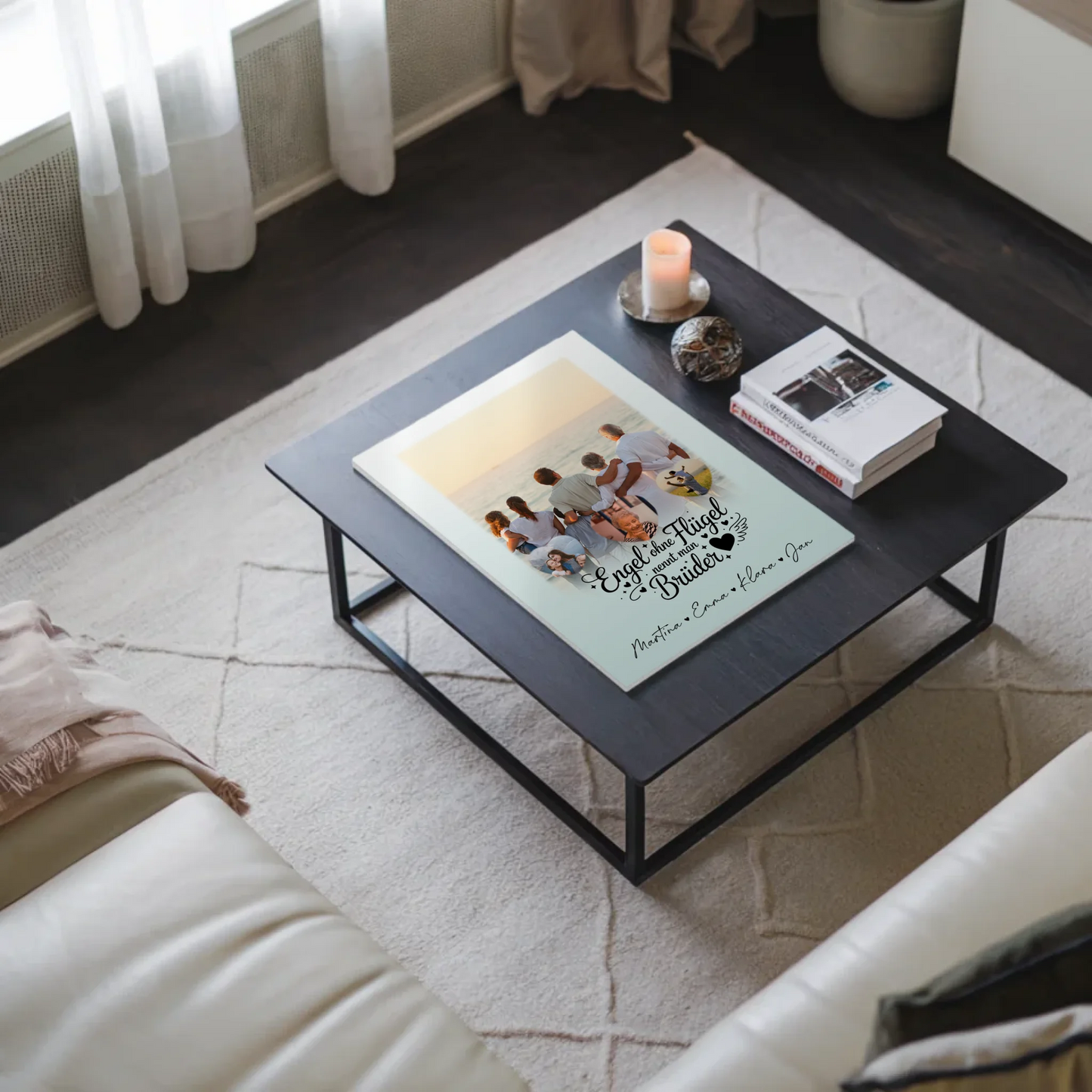 Personalisierte Fotoboard Magnet Wandbild mit 1 Foto und 3 Herzfotos Bruder ist ein Engel 9