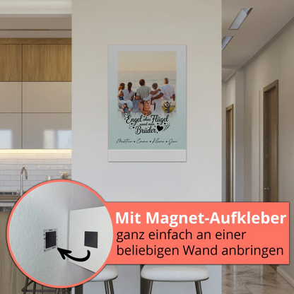Personalisierte Fotoboard Magnet Wandbild mit 1 Foto und 3 Herzfotos Bruder ist ein Engel