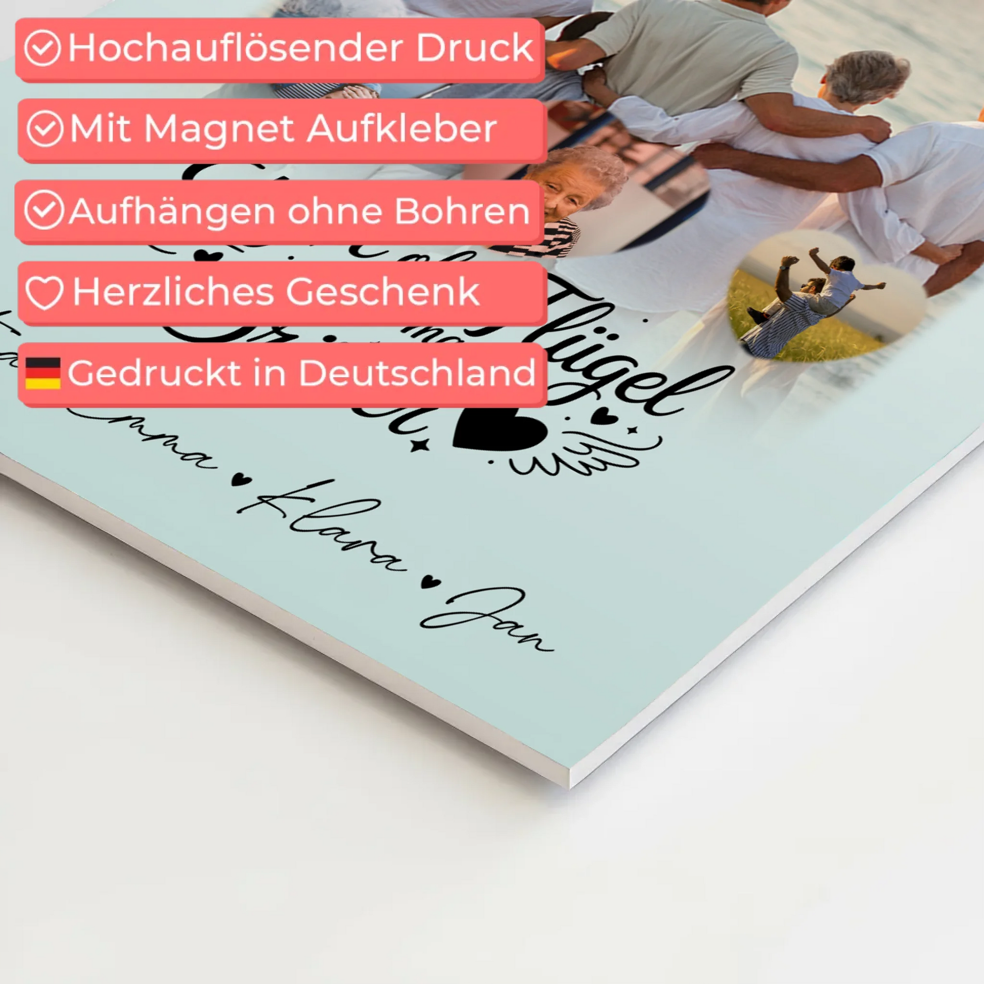 Personalisierte Fotoboard Magnet Wandbild mit 1 Foto und 3 Herzfotos Bruder ist ein Engel 10