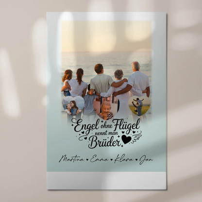 Personalisierte Fotoboard Magnet Wandbild mit 1 Foto und 3 Herzfotos Bruder ist ein Engel