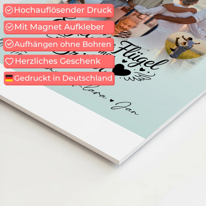 Personalisierte Fotoboard Magnet Wandbild mit 1 Foto und 3 Herzfotos Bruder ist ein Engel