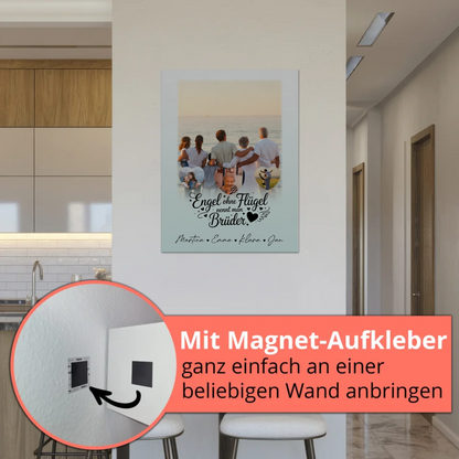 Personalisierte Fotoboard Magnet Wandbild mit 1 Foto und 3 Herzfotos Bruder ist ein Engel
