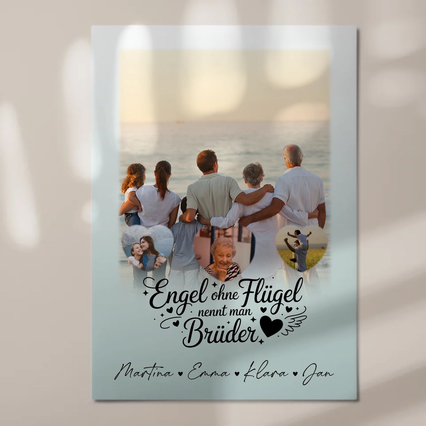 Personalisierte Fotoboard Magnet Wandbild mit 1 Foto und 3 Herzfotos Bruder ist ein Engel