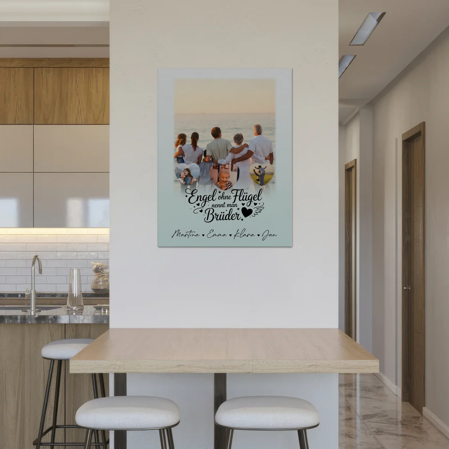 Personalisierte Fotoboard Magnet Wandbild mit 1 Foto und 3 Herzfotos Bruder ist ein Engel