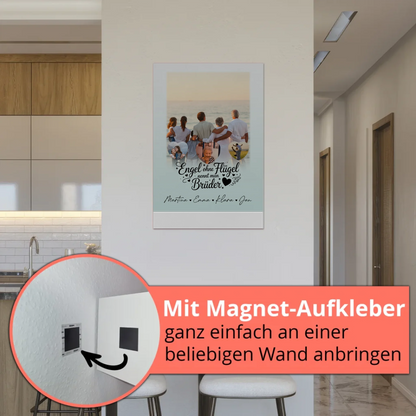 Personalisierte Fotoboard Magnet Wandbild mit 1 Foto und 3 Herzfotos Bruder ist ein Engel