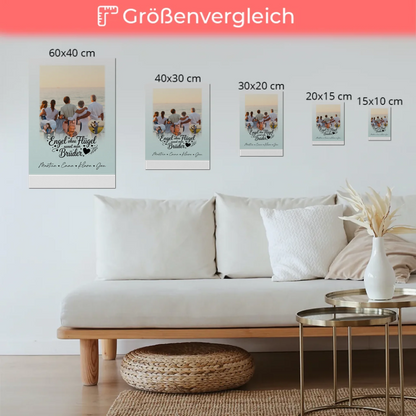 Personalisierte Fotoboard Magnet Wandbild mit 1 Foto und 3 Herzfotos Bruder ist ein Engel