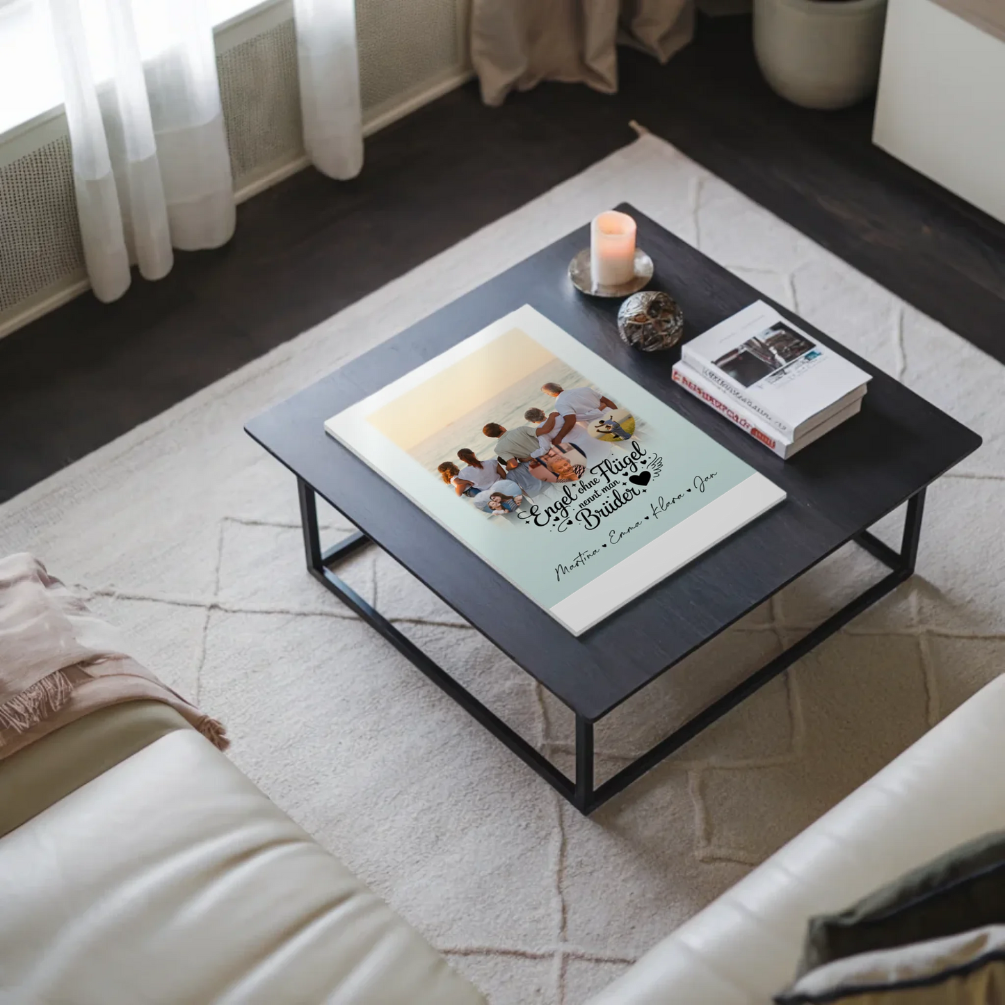 Personalisierte Fotoboard Magnet Wandbild mit 1 Foto und 3 Herzfotos Bruder ist ein Engel