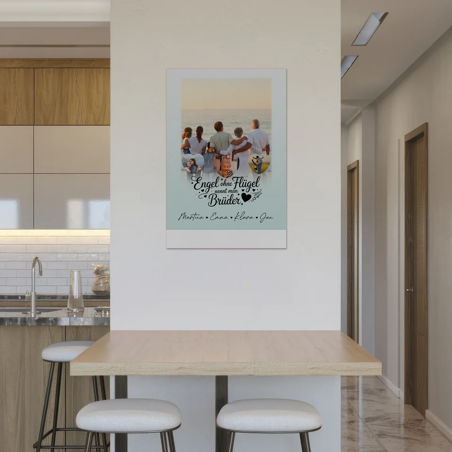 Personalisierte Fotoboard Magnet Wandbild mit 1 Foto und 3 Herzfotos Bruder ist ein Engel