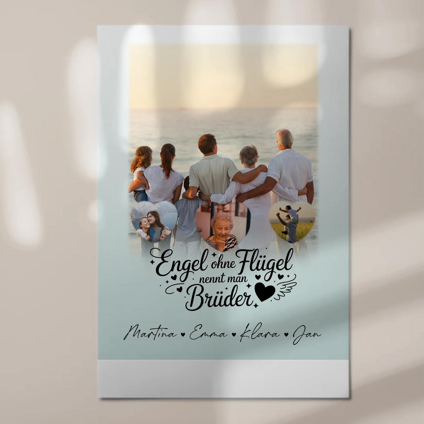 Personalisierte Fotoboard Magnet Wandbild mit 1 Foto und 3 Herzfotos Bruder ist ein Engel