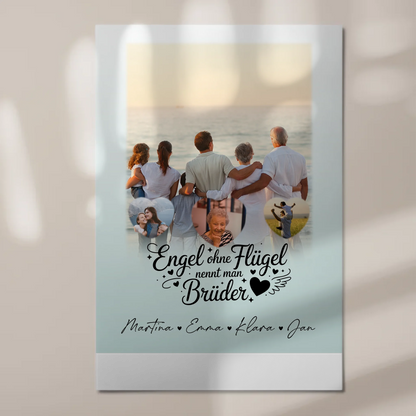 Personalisierte Fotoboard Magnet Wandbild mit 1 Foto und 3 Herzfotos Bruder ist ein Engel