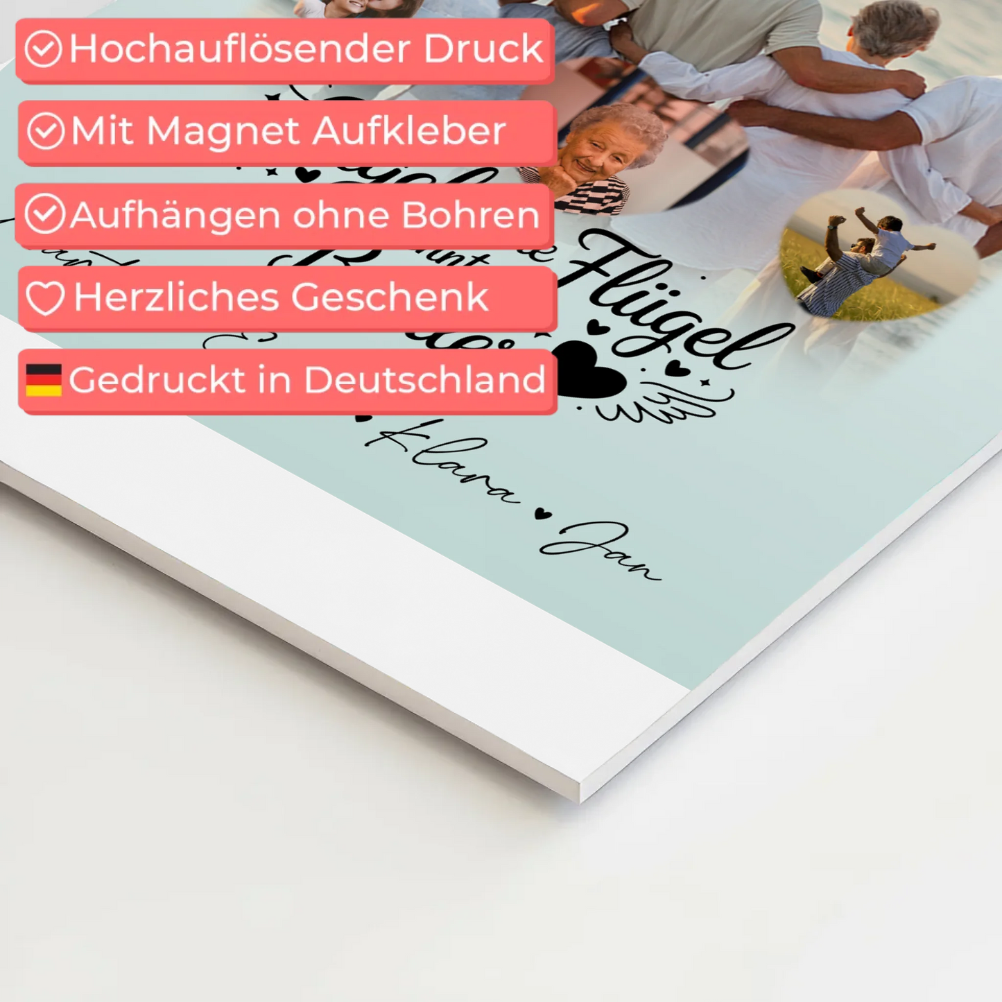 Personalisierte Fotoboard Magnet Wandbild mit 1 Foto und 3 Herzfotos Bruder ist ein Engel