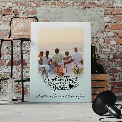 Leinwand Personalisiert mit 1 Foto und 3 Kleine Herz Fotos Bruder ist ein Engel 4
