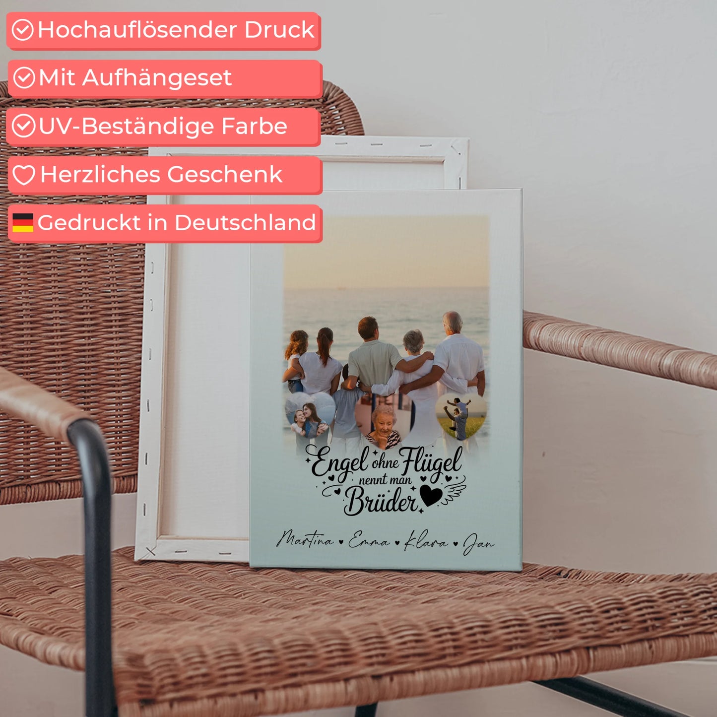 Leinwand Personalisiert mit 1 Foto und 3 Kleine Herz Fotos Bruder ist ein Engel 5