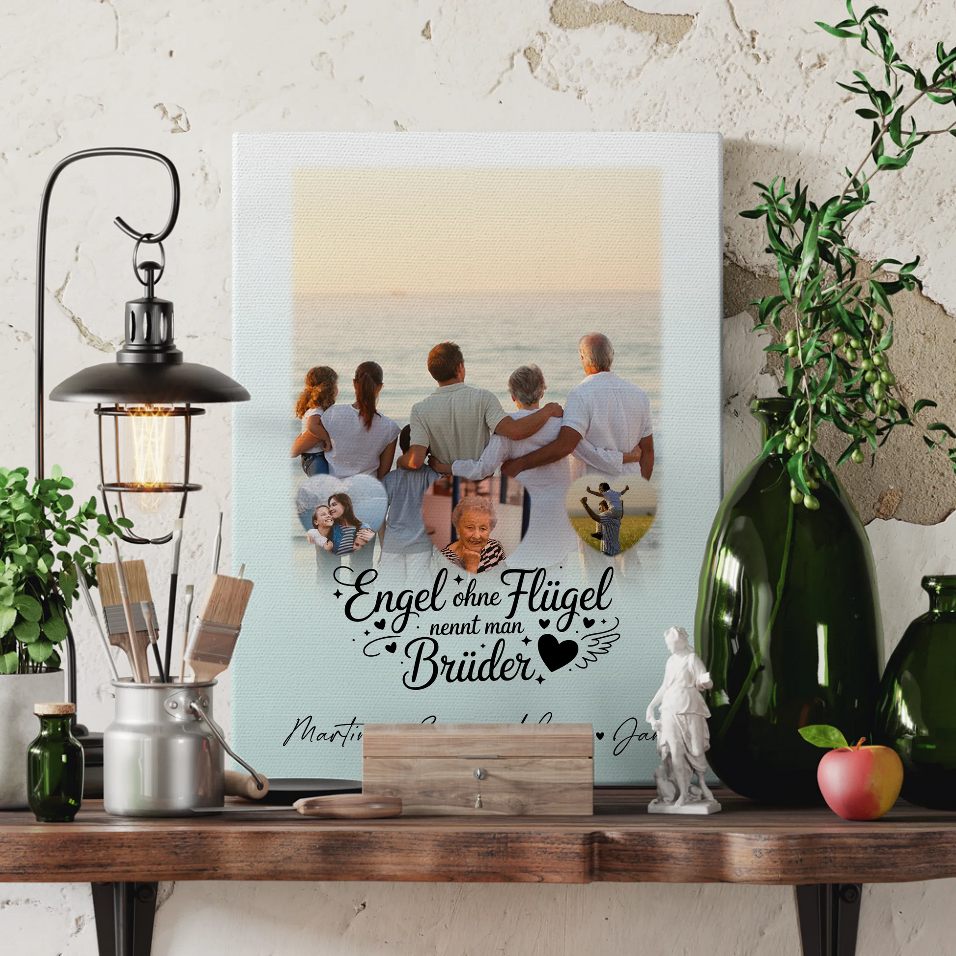 Leinwand Personalisiert mit 1 Foto und 3 Kleine Herz Fotos Bruder ist ein Engel 3