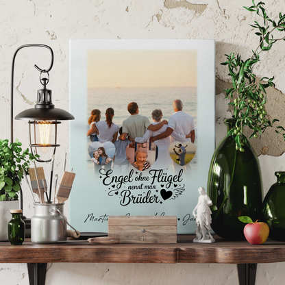 Leinwand Personalisiert mit 1 Foto und 3 Kleine Herz Fotos Bruder ist ein Engel 3