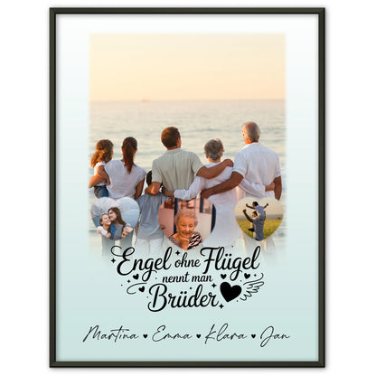 Bruder Poster Personalisiert mit 1 Foto und 3 Herz Fotos Bruder ist ein Engel Geschenk