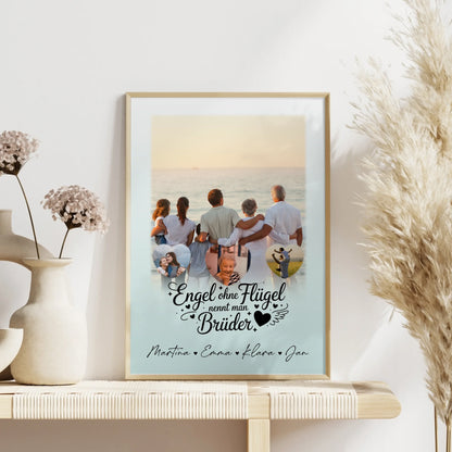 Bruder Poster Personalisiert mit 1 Foto und 3 Herz Fotos Bruder ist ein Engel Geschenk