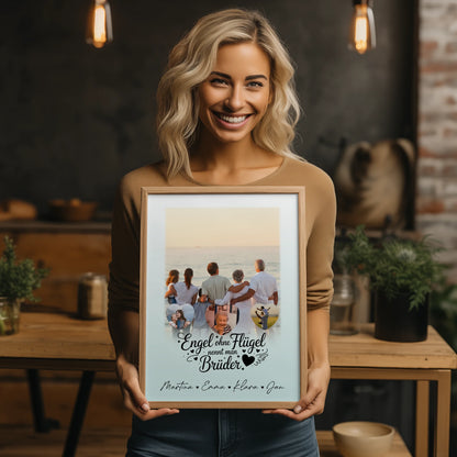 Bruder Poster Personalisiert mit 1 Foto und 3 Herz Fotos Bruder ist ein Engel Geschenk