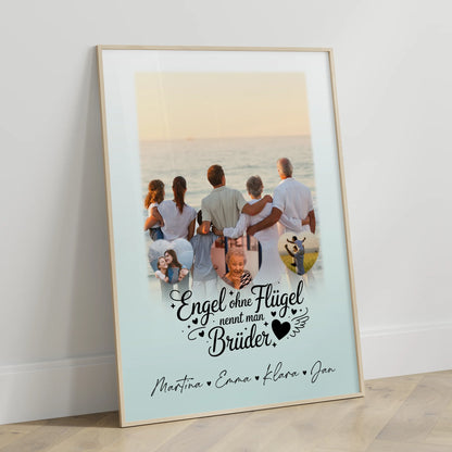 Bruder Poster Personalisiert mit 1 Foto und 3 Herz Fotos Bruder ist ein Engel Geschenk