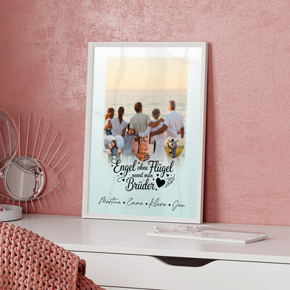 Bruder Poster Personalisiert mit 1 Foto und 3 Herz Fotos Bruder ist ein Engel Geschenk