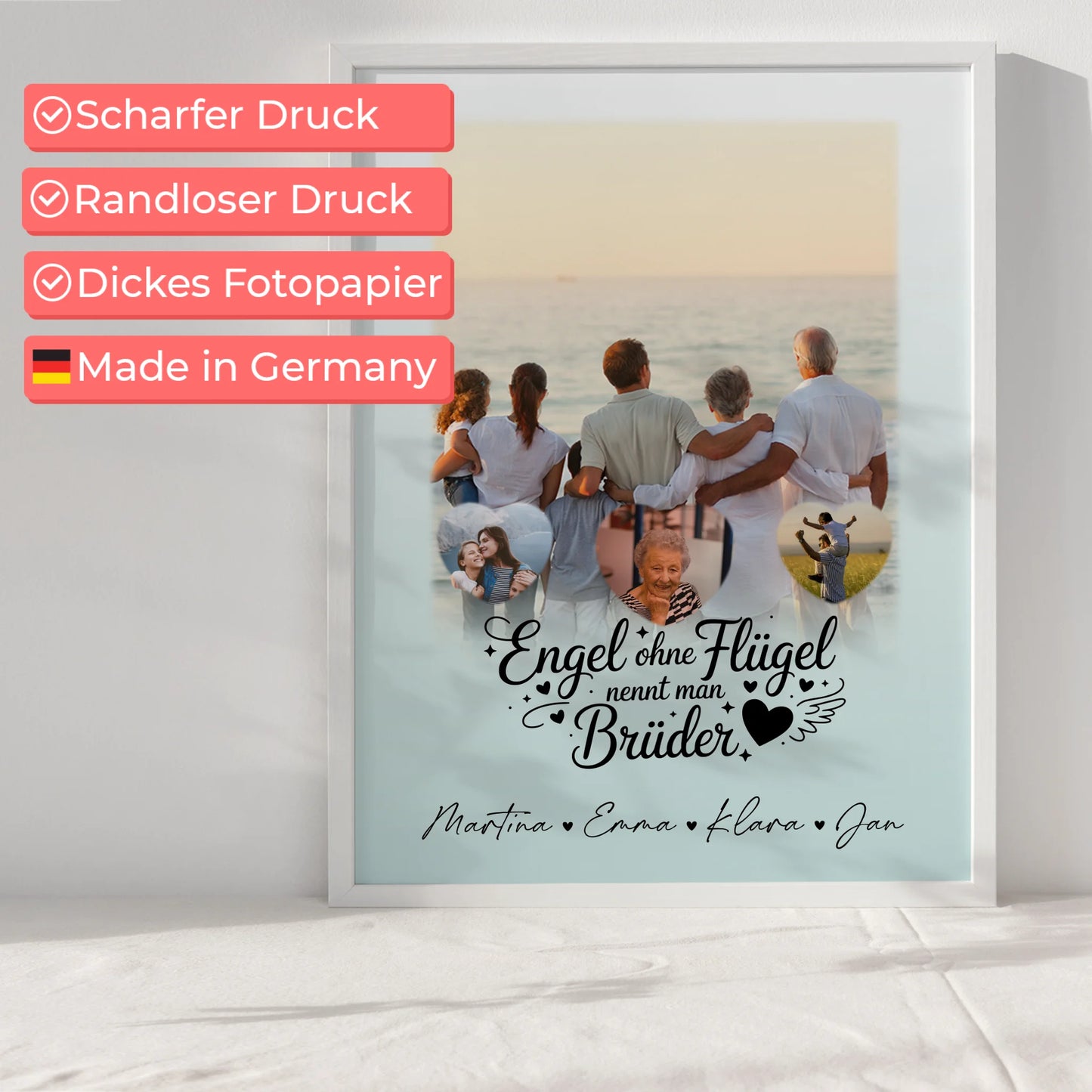 Bruder Poster Personalisiert mit 1 Foto und 3 Herz Fotos Bruder ist ein Engel Geschenk