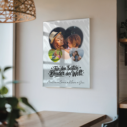 Personalisierte Geschenke mit Foto Mit Acrylglas 3 Herz Fotos Für den besten Bruder der Welt