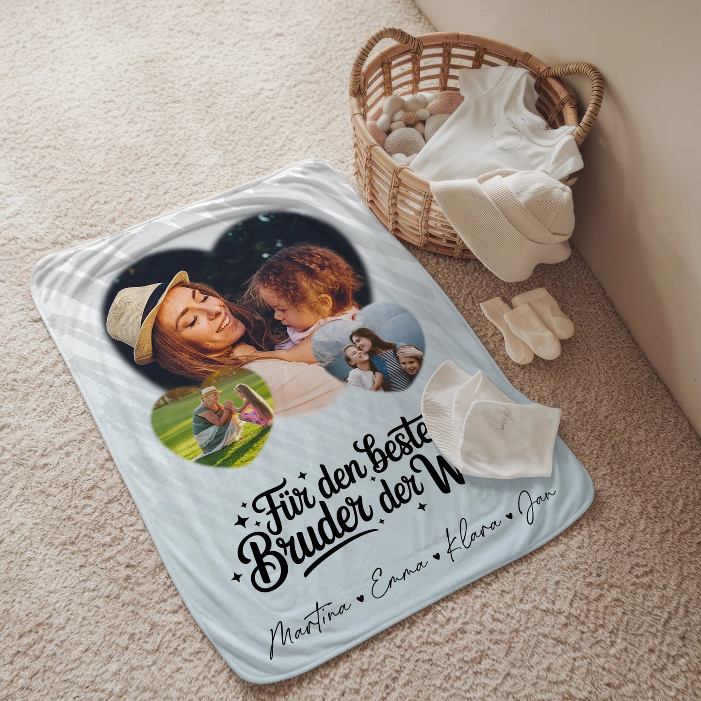 Personalisierte Kuscheldecke Mit Namen 3 Herz Fotos Für den besten Bruder der Welt Geschenk 2