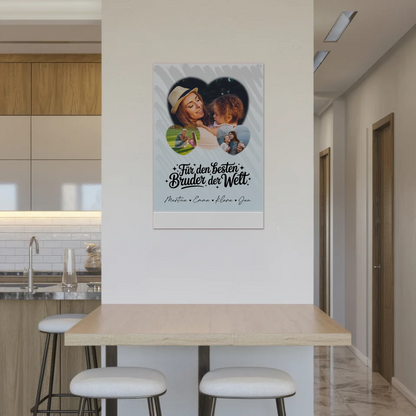 Magnetposter Fotoboard mit 3 Herz Fotos Für den besten Bruder der Welt personalisiertes Geschenk