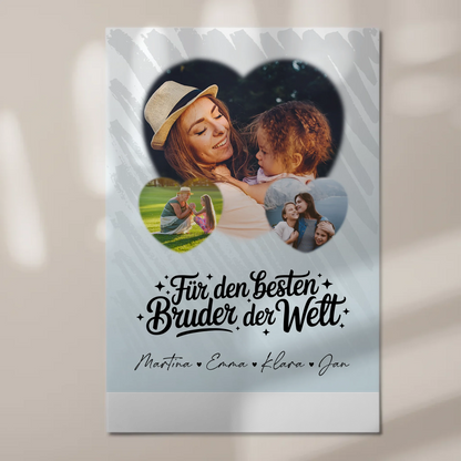 Magnetposter Fotoboard mit 3 Herz Fotos Für den besten Bruder der Welt personalisiertes Geschenk